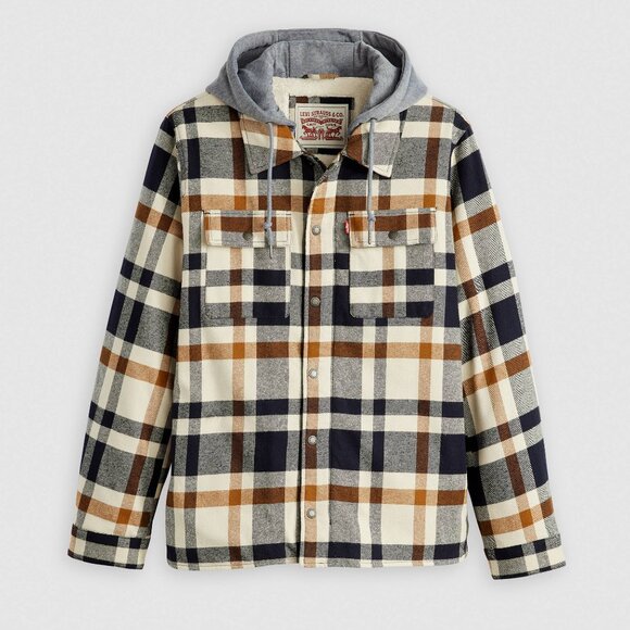 Levi's Plaid Sherpa Lined Hoodie Jacket Insulated $148 Levis - Picture 1 of 14